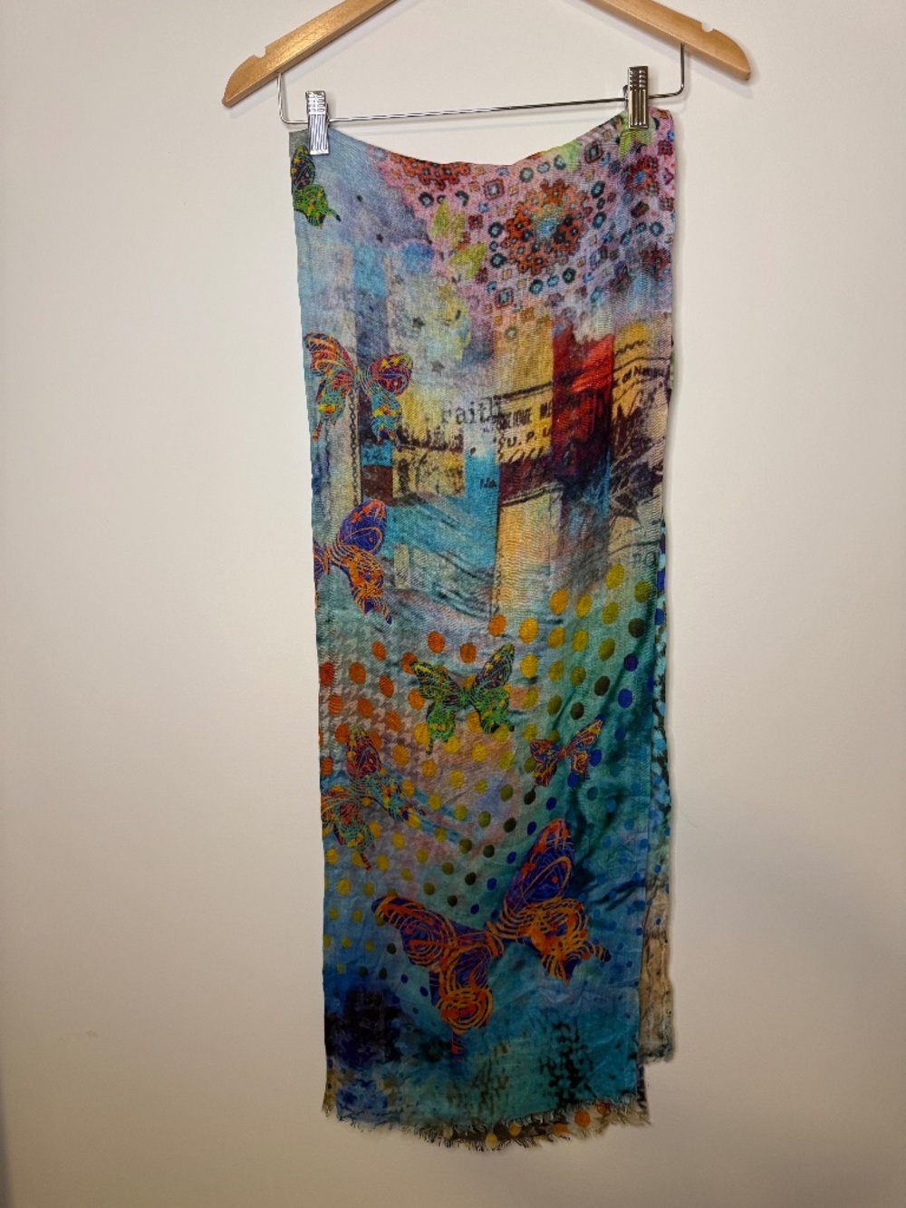 Colorful Butterfly Large Printed 80% Silk 20% Cashmere Scarf/Throw